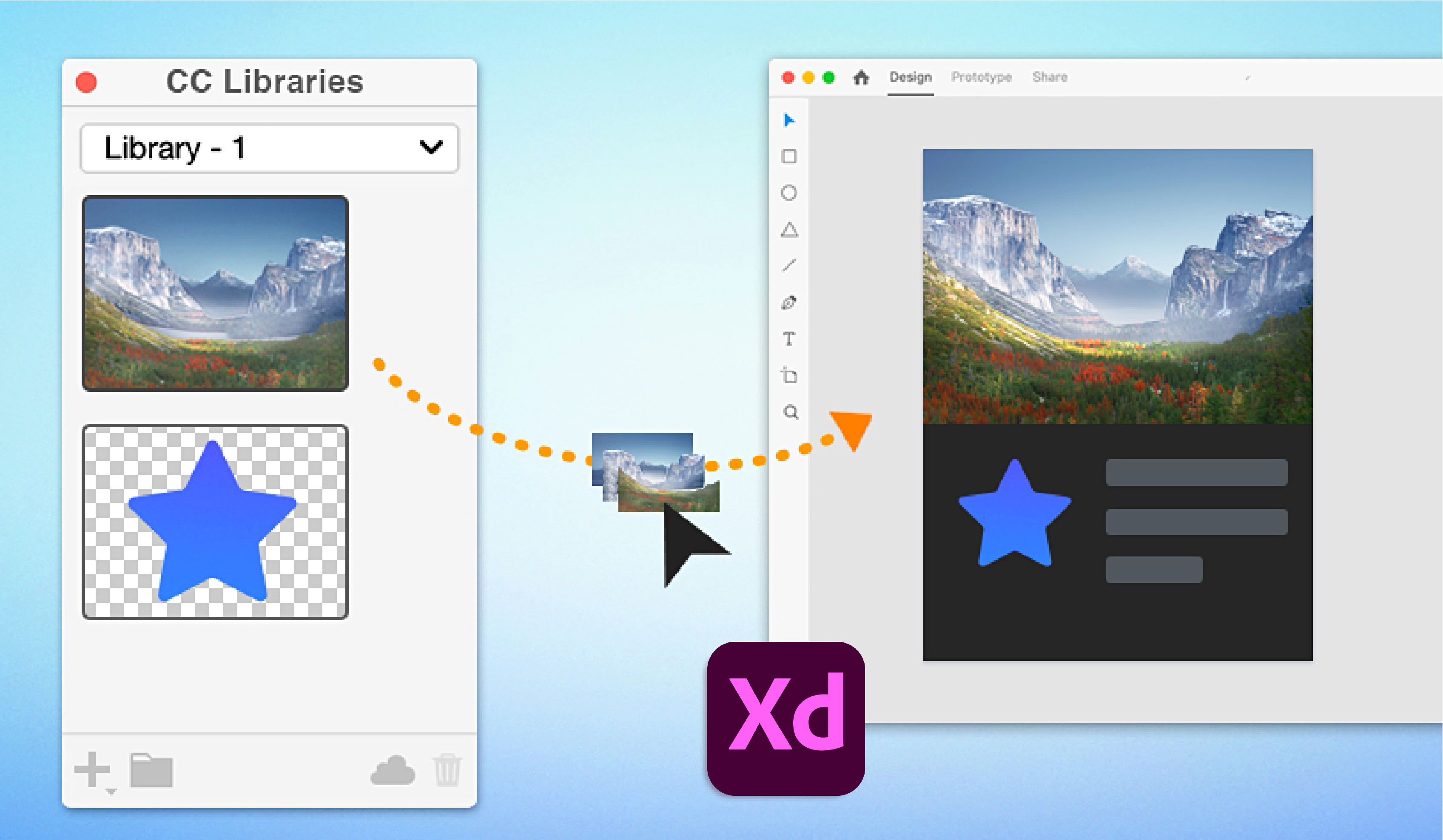将 Creative Cloud Libraries 中的资源添加到 XD 中。
